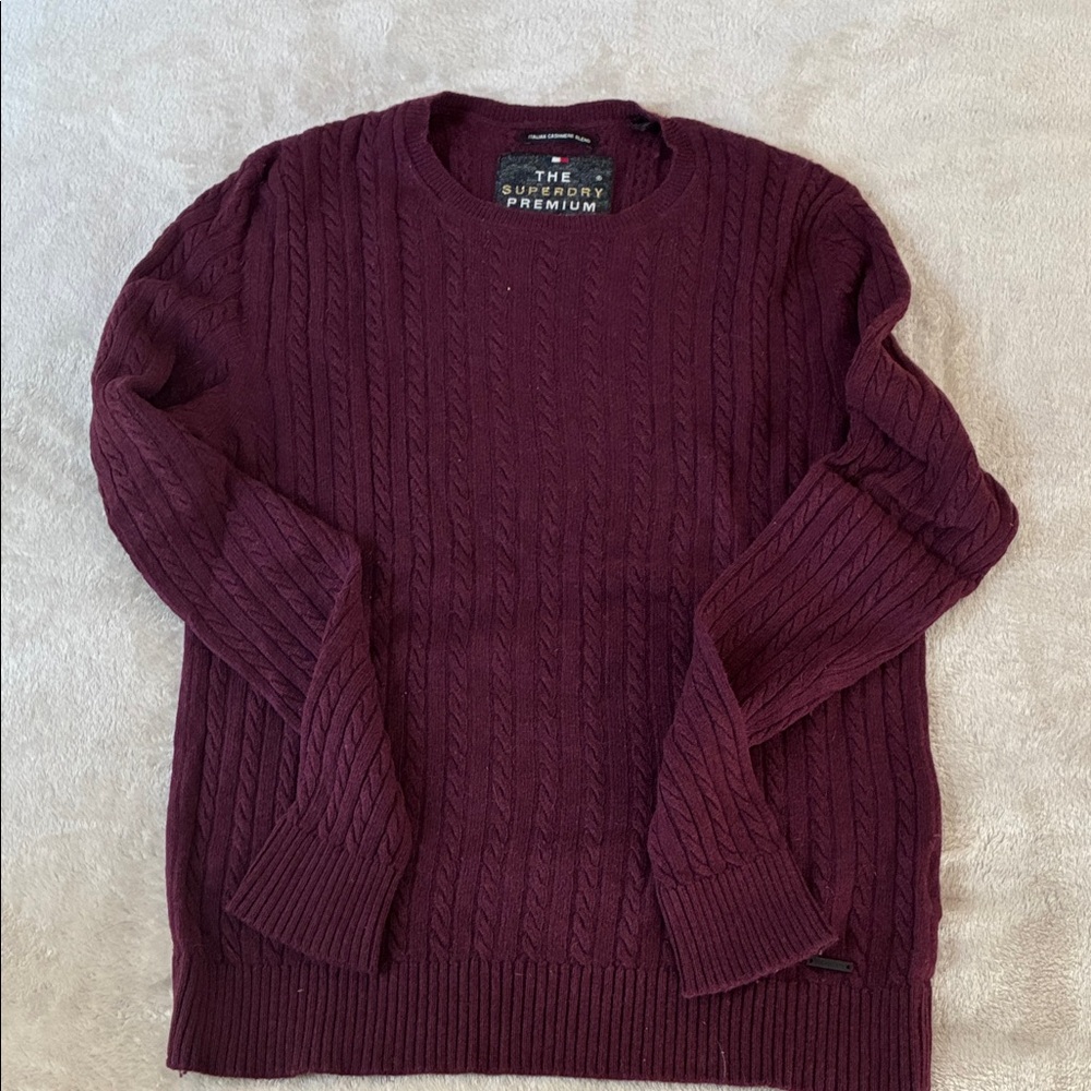 Superdry Cable Knit Crewneck Sweater - Deep Wine